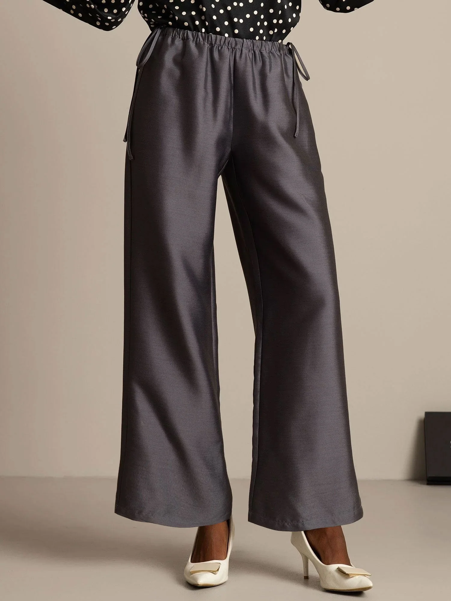 Clearance - 32Momme Silk-Wool Blend Straight Fit Women's Pants with Drawstring Side Pockets Design - Image 12
