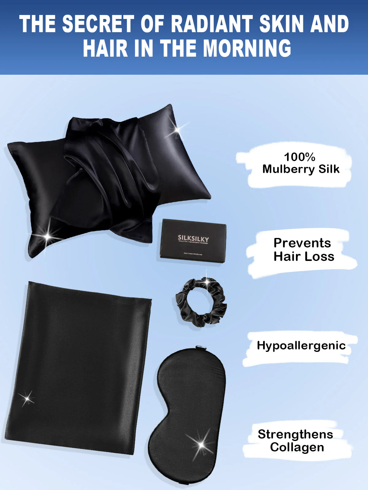 19Momme 3Pcs Set Silk Skin-Friendly Beauty Sleep Set (Hidden Zipper Pillowcase) - Image 13