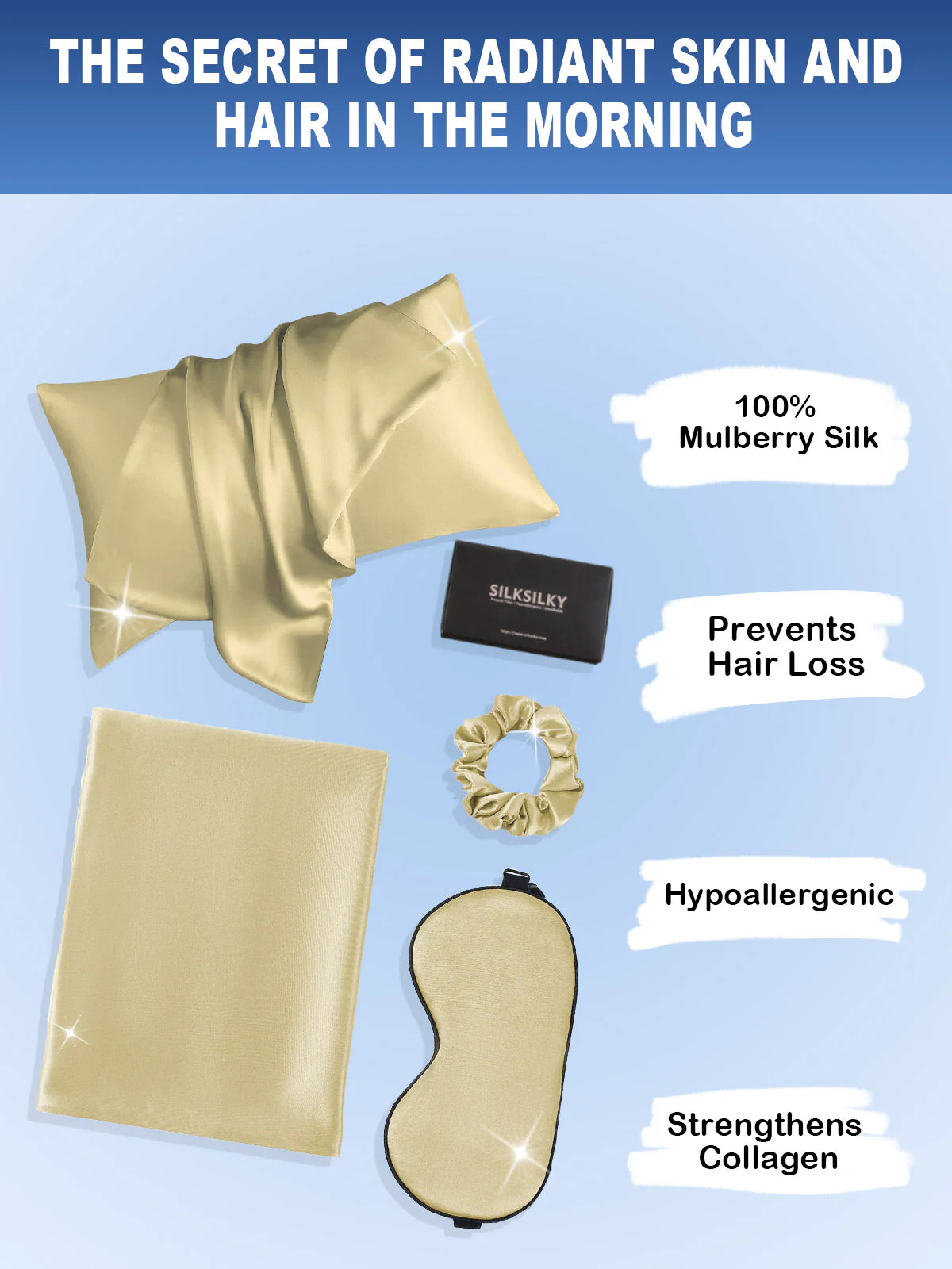 19Momme 3Pcs Set Silk Skin-Friendly Beauty Sleep Set (Hidden Zipper Pillowcase) - Image 64