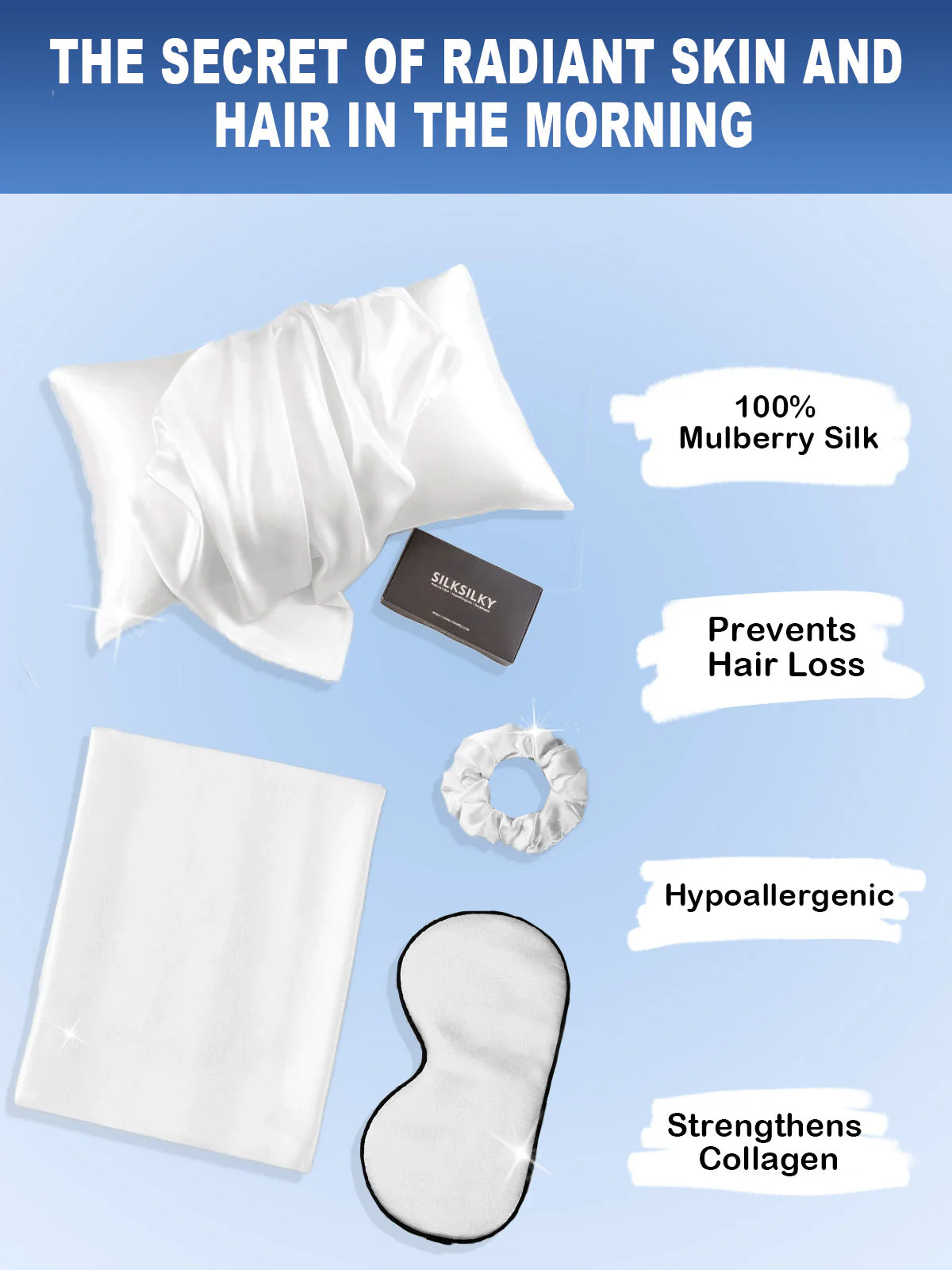 19Momme 3Pcs Set Silk Skin-Friendly Beauty Sleep Set (Hidden Zipper Pillowcase) - Image 8