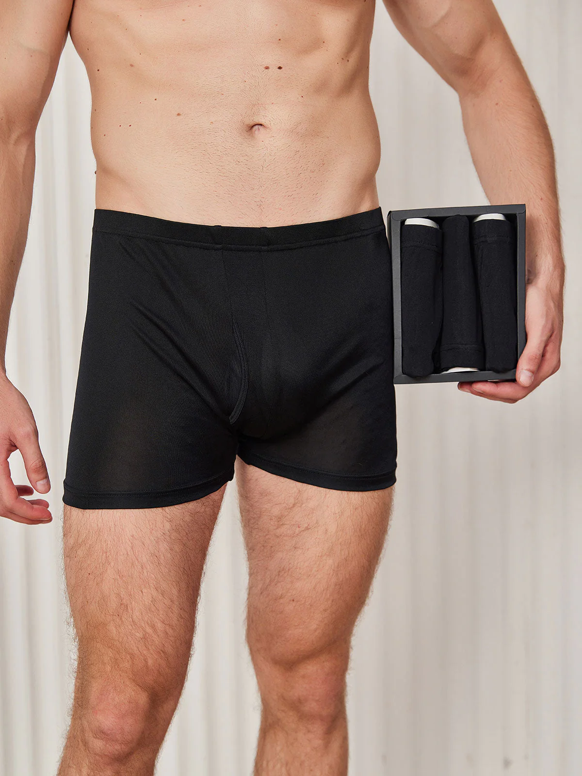 3Pcs 100% Mulberry Silk Open Front Boxer Briefs for Men - Image 16