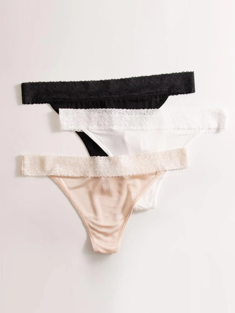 3Pcs 100% Mulberry Silk Sexy Lace Flower Thong Panties (Bra NOT Included) - Image 4