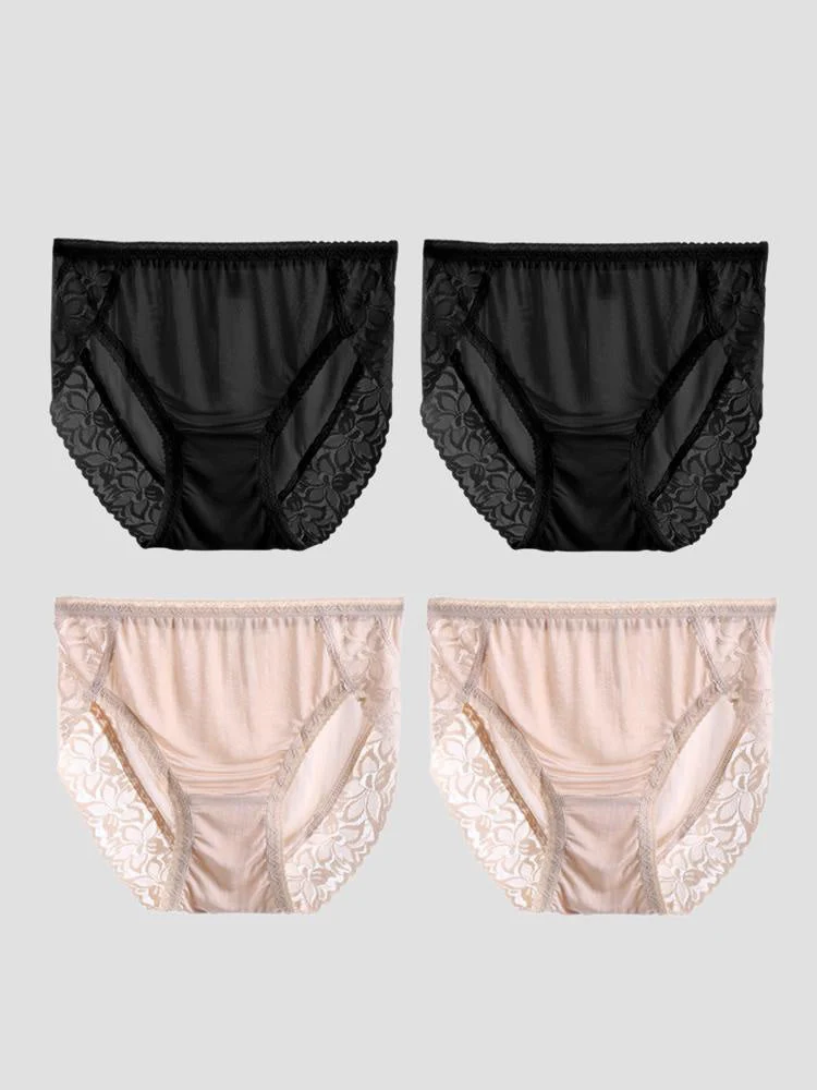 4Pcs Sexy Lace Silk Jersey Panties for Women (Bra NOT Included) - Image 14