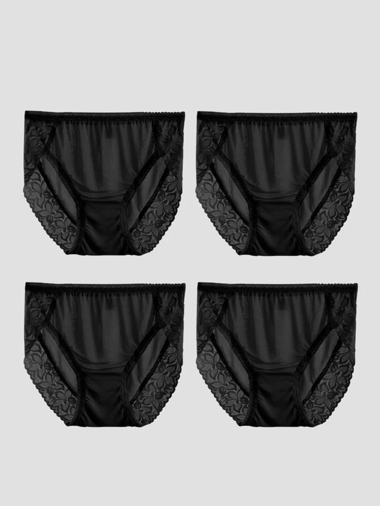 4Pcs Sexy Lace Silk Jersey Panties for Women (Bra NOT Included) - Image 31