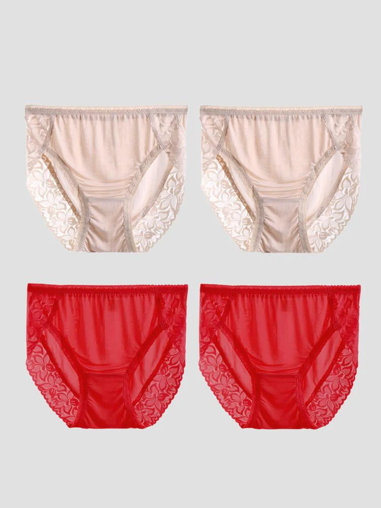 4Pcs Sexy Lace Silk Jersey Panties for Women (Bra NOT Included) - Image 34