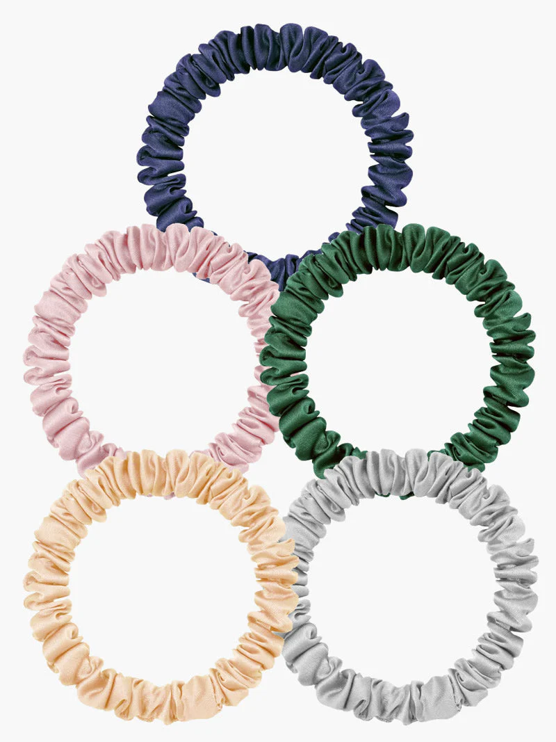 5Pcs Bundle 100% Mulberry Silk Skinny Hair Scrunchies - 1cm - Image 14