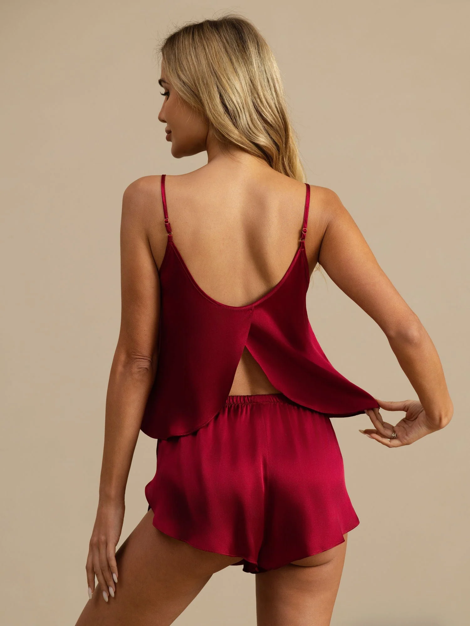 100% Mulberry Silk Side Slit Flowy Cami Set - Image 30