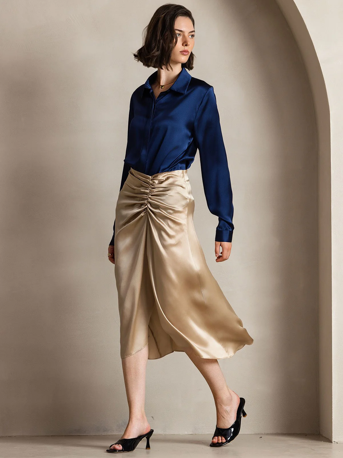 Clearance - 19Momme Silk Long Sleeve Lapel Collar Women's Shirt - Image 6