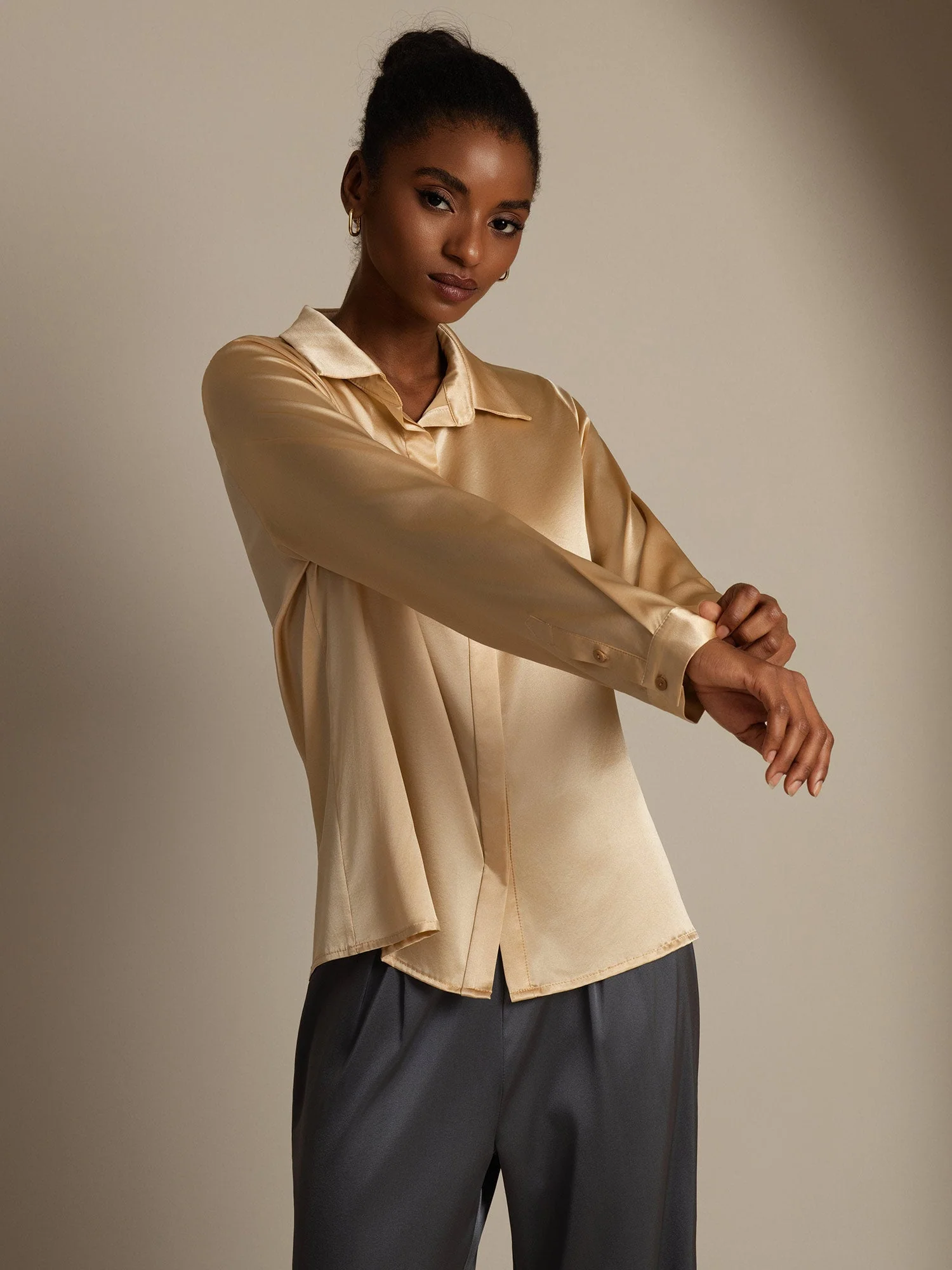 Clearance - 19Momme Silk Long Sleeve Lapel Collar Women's Shirt - Image 15