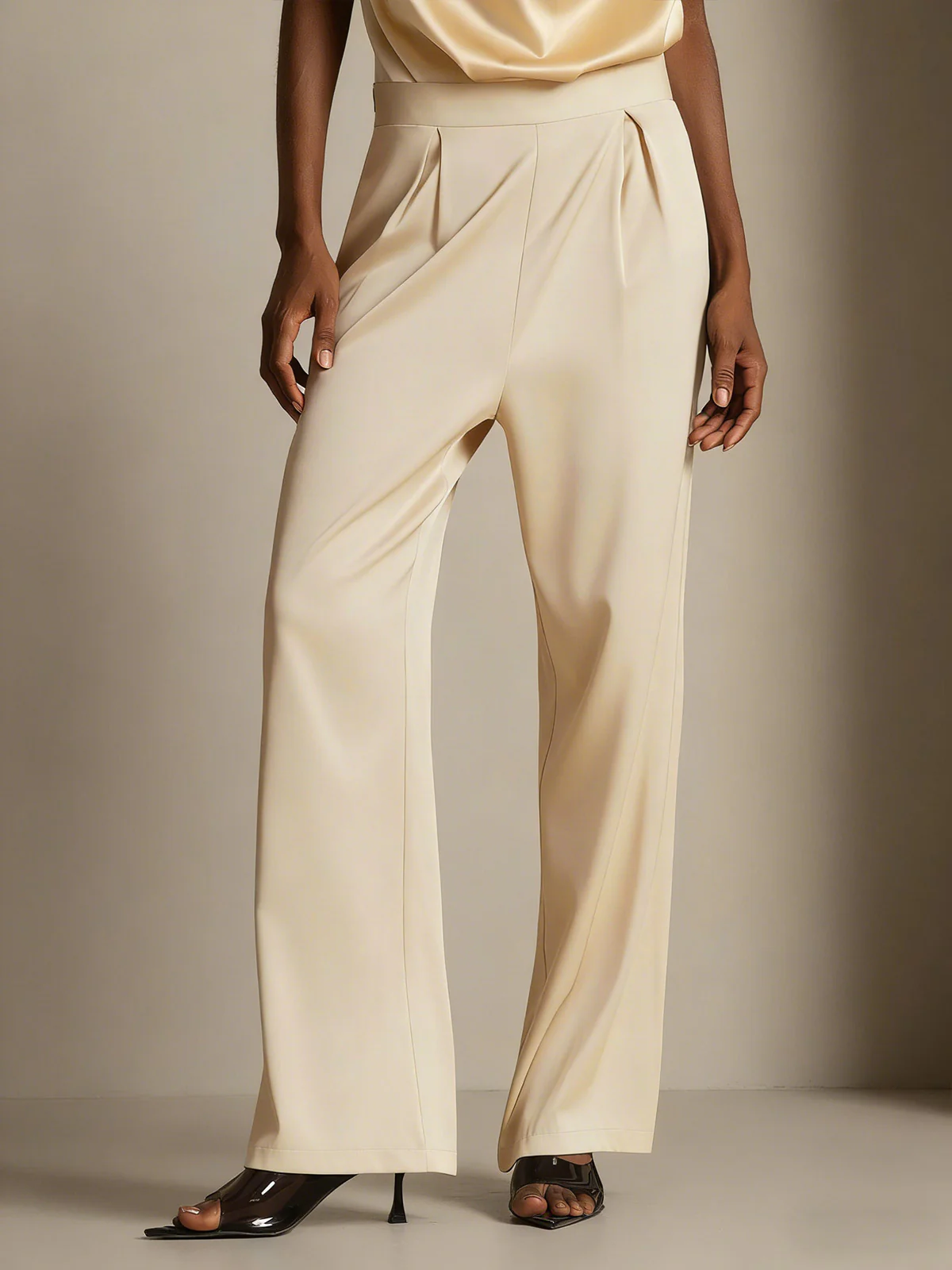 19Momme Silk High Waist Wide Leg Pleated Women's Pants - Image 30