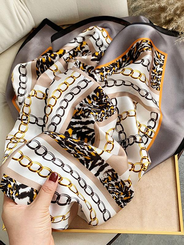 Chain Pattern 100% Mulberry Silk Square Scarf 88x88cm - Image 3
