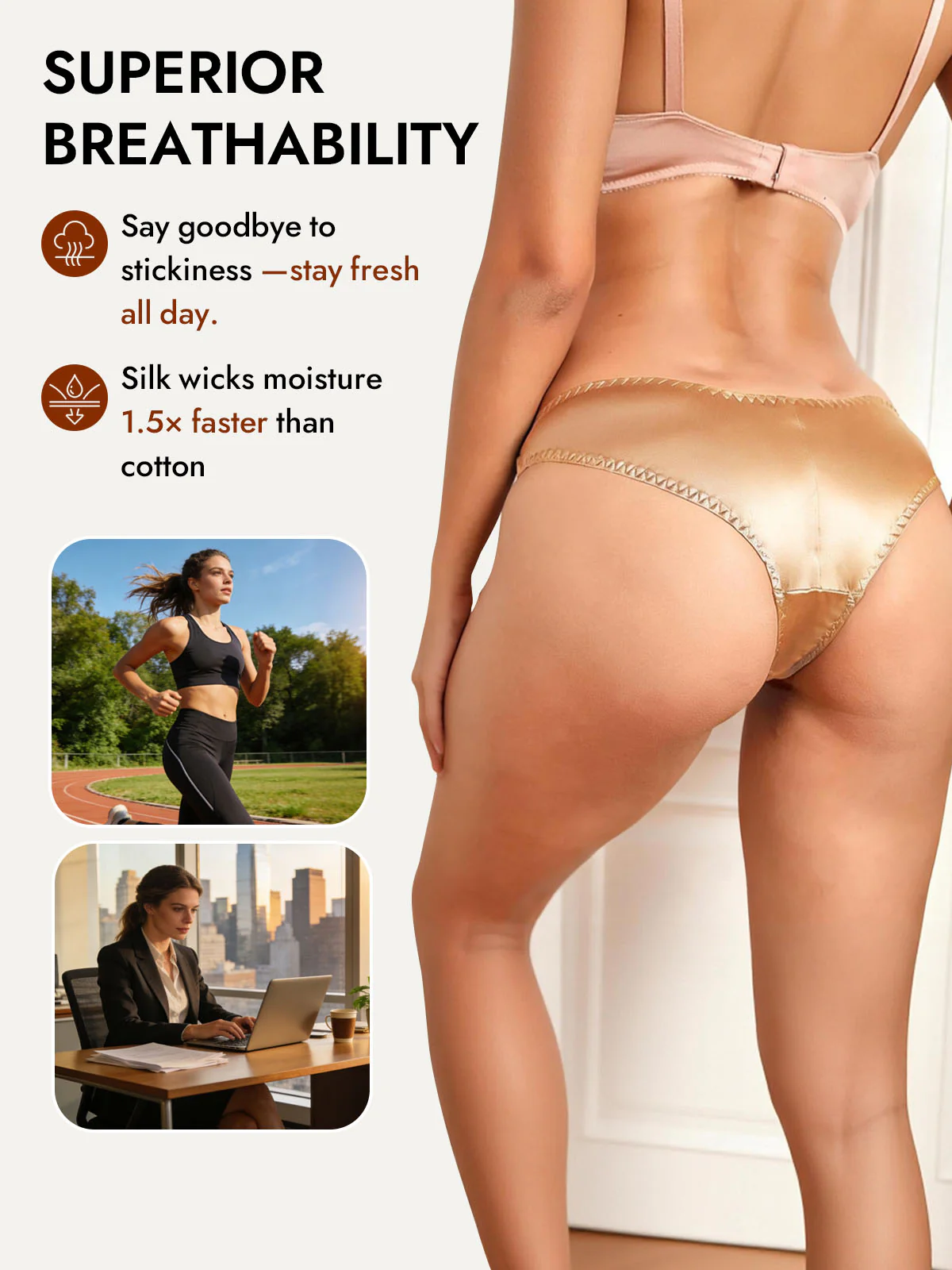 100% Mulberry Silk Briefs Comfy Breathable Panty - Image 48