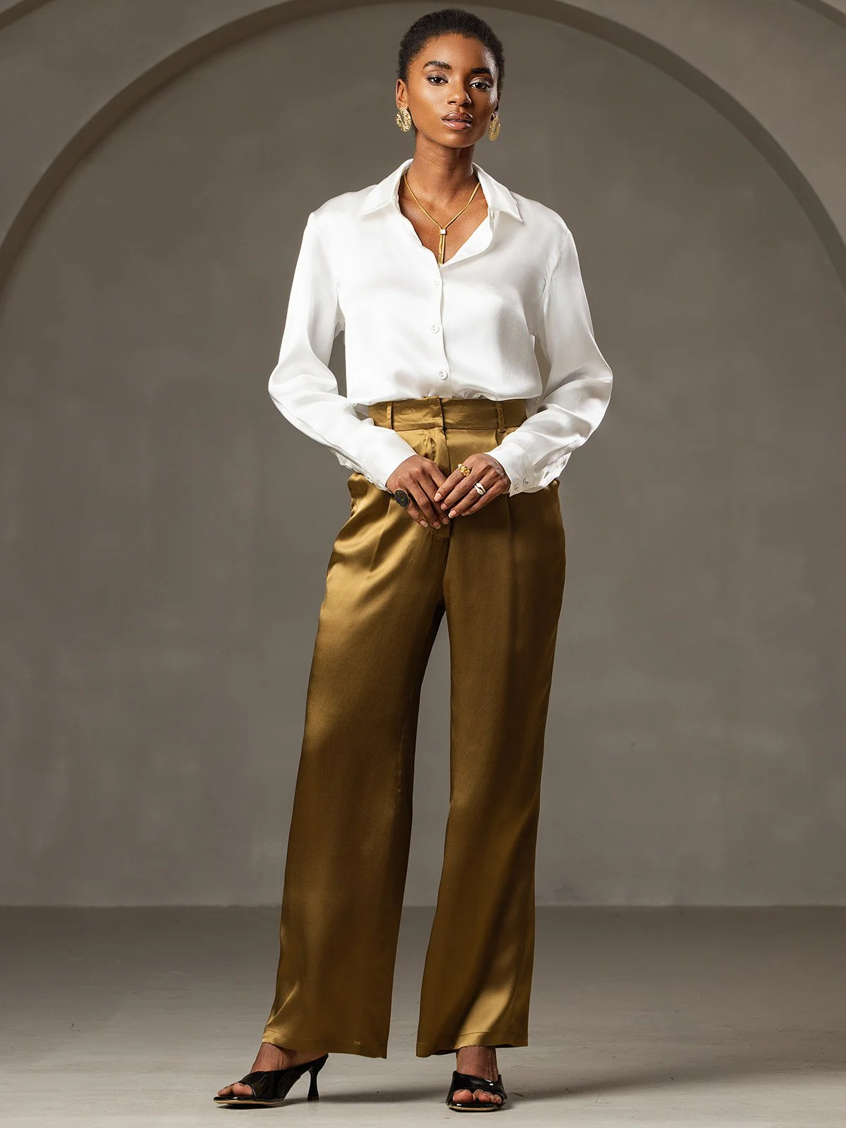 Clearance - 19Momme Silk High Waist Boot Cut Women's Pants - Image 3