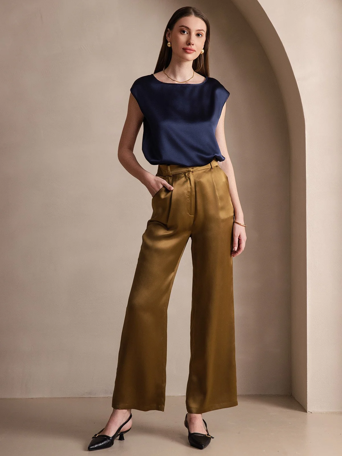 Clearance - 19Momme Silk High Waist Boot Cut Women's Pants - Image 8