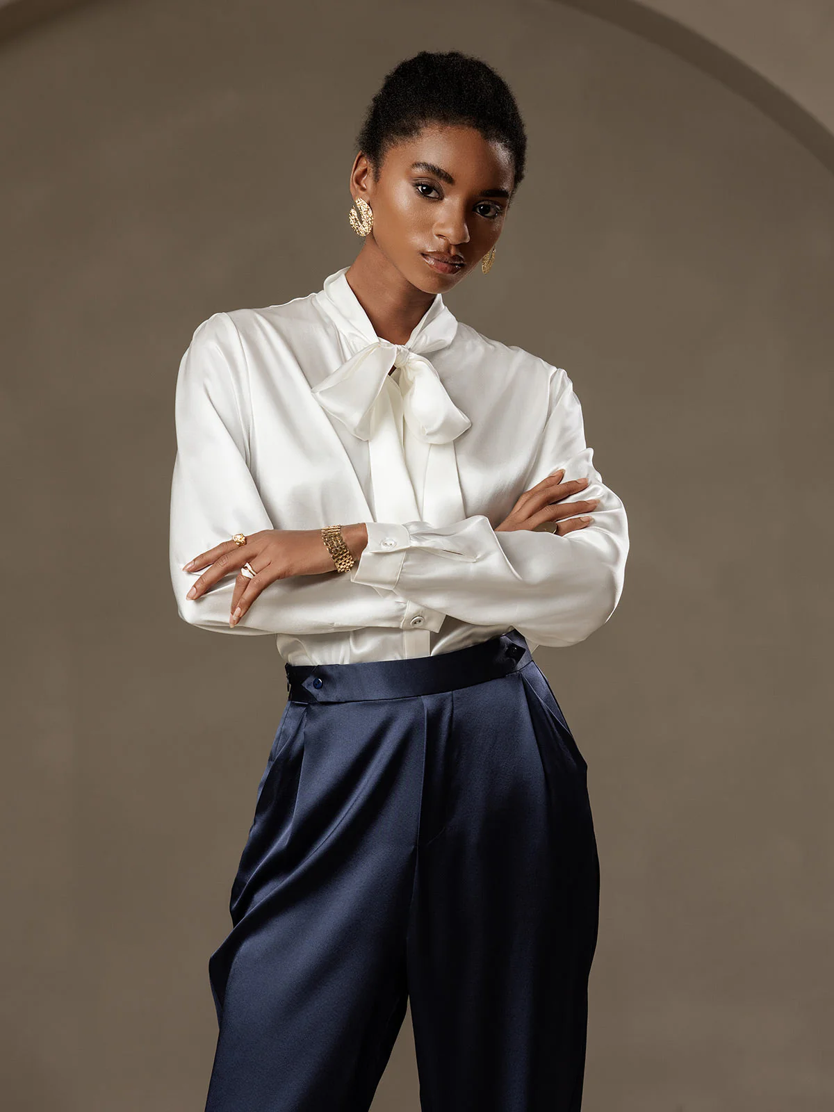 Women's 19Momme Silk High Waist Tapered Pants - Image 4