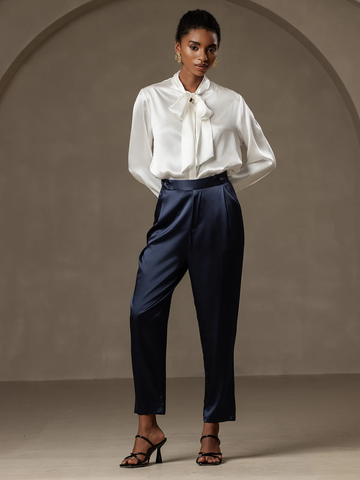 Women's 19Momme Silk High Waist Tapered Pants - Image 7