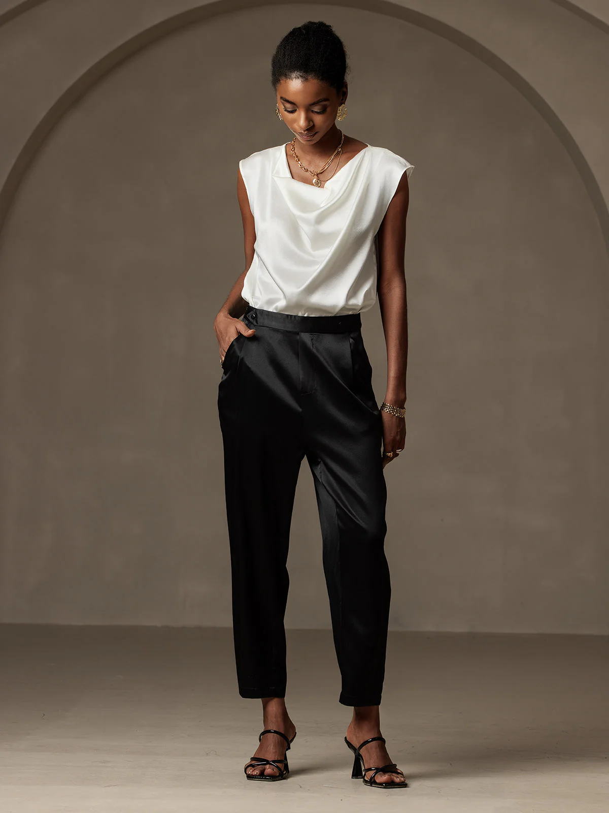 Women's 19Momme Silk High Waist Tapered Pants - Image 8