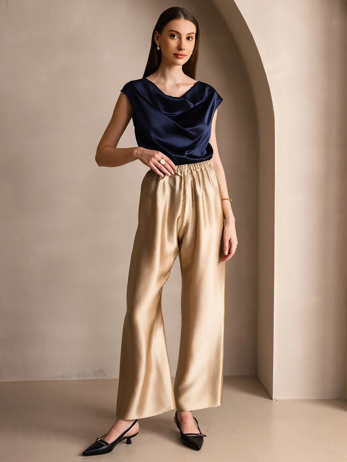 19Momme Silk Wide Leg Women's Pants with Elastic Waist Design - Image 15