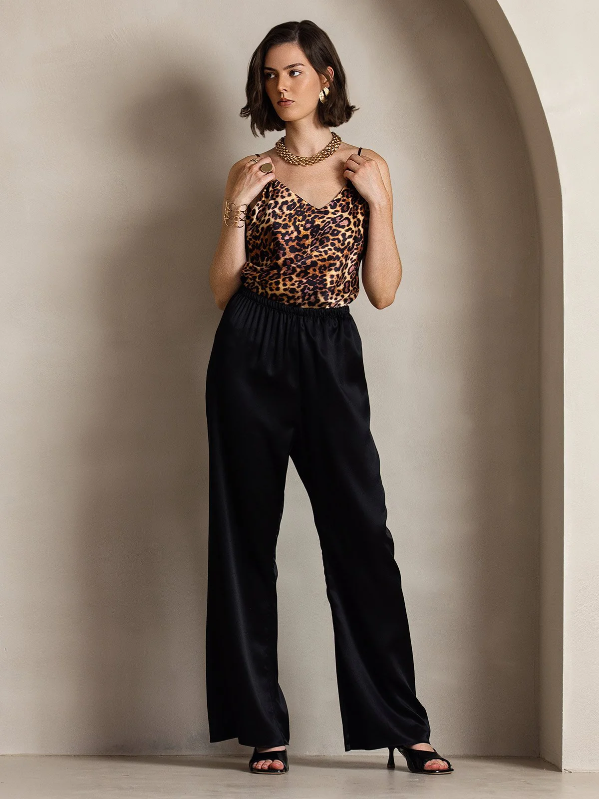 19Momme Silk Wide Leg Women's Pants with Elastic Waist Design - Image 3