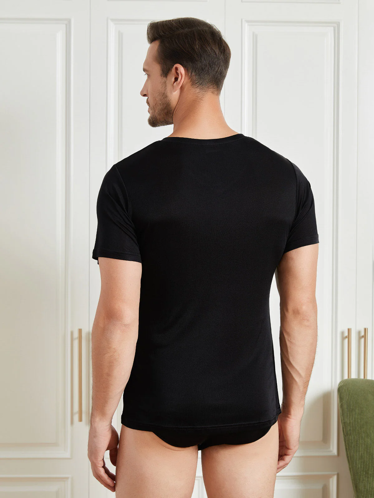 Clearance - Mens Basic V-Neck Silk Knitted Tee - Image 16