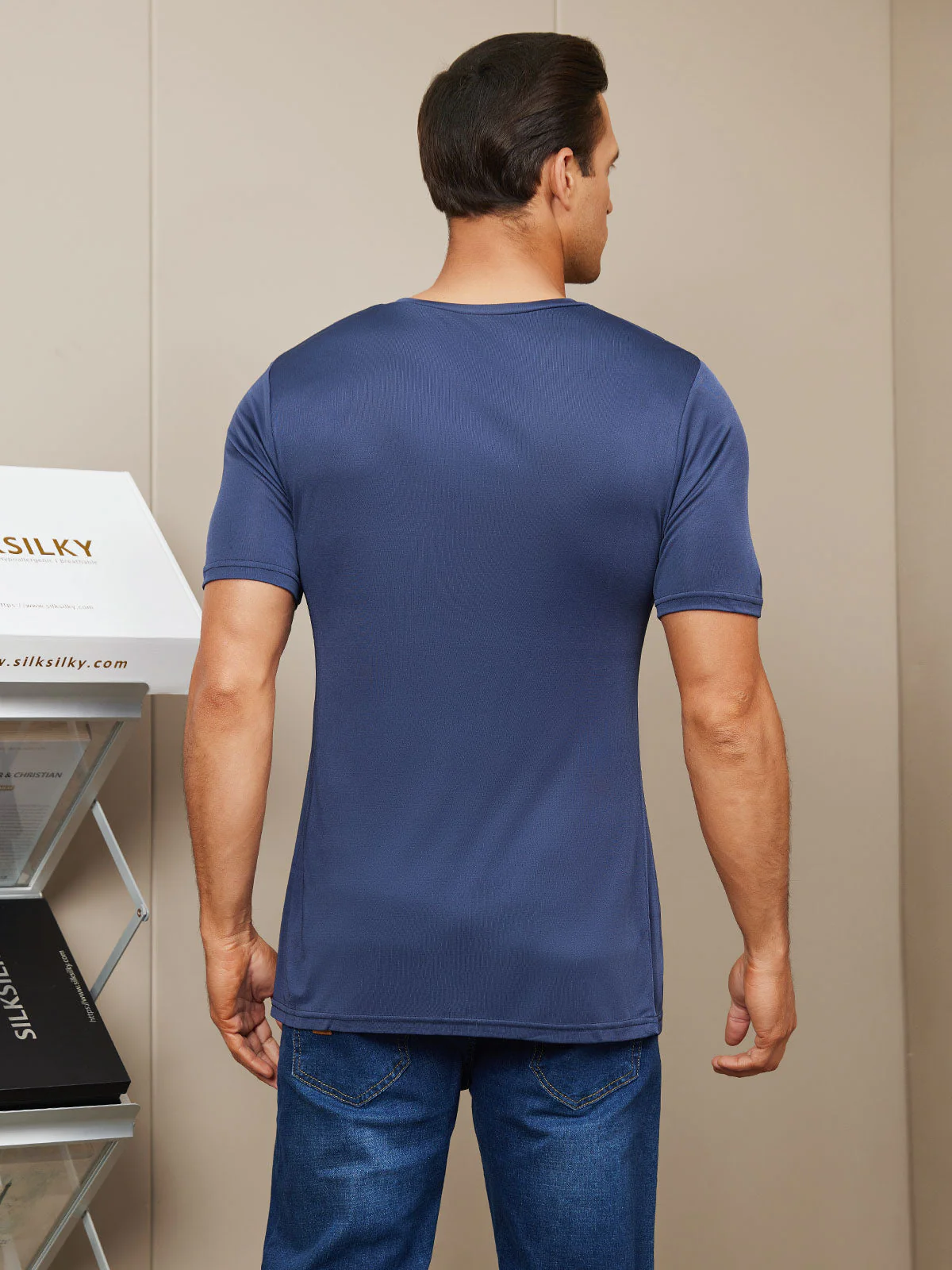 Clearance - Mens Basic V-Neck Silk Knitted Tee - Image 24