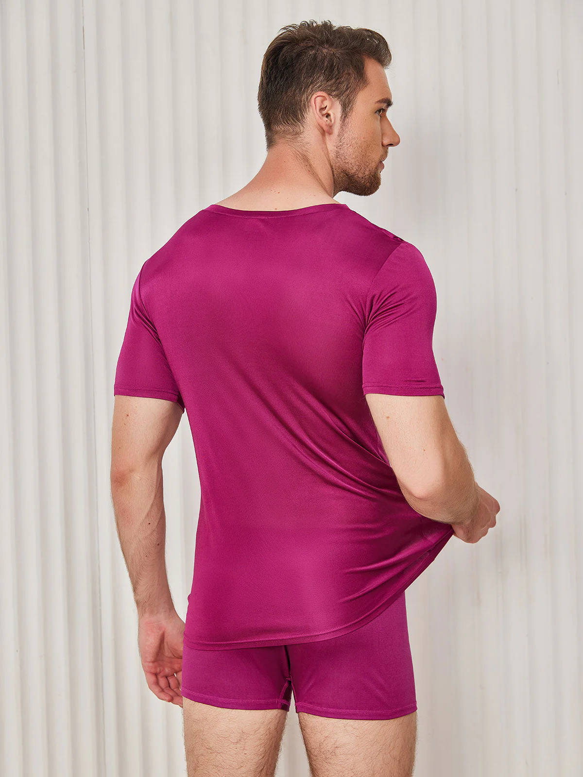 Clearance - Mens Basic V-Neck Silk Knitted Tee - Image 34