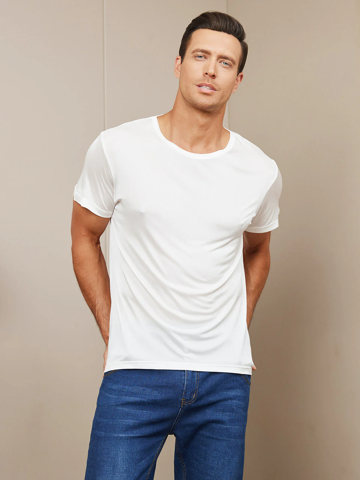 Mens Crew Neck 100% Mulberry Silk T Shirt - Image 10