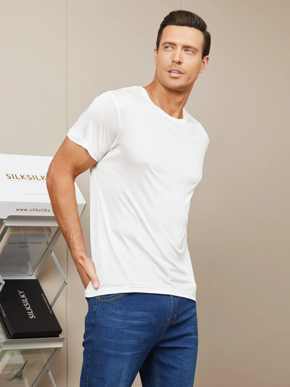 Mens Crew Neck 100% Mulberry Silk T Shirt - Image 11