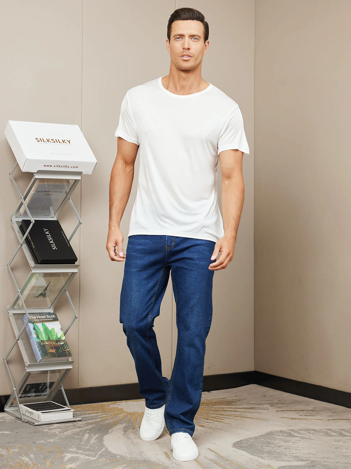 Mens Crew Neck 100% Mulberry Silk T Shirt - Image 12