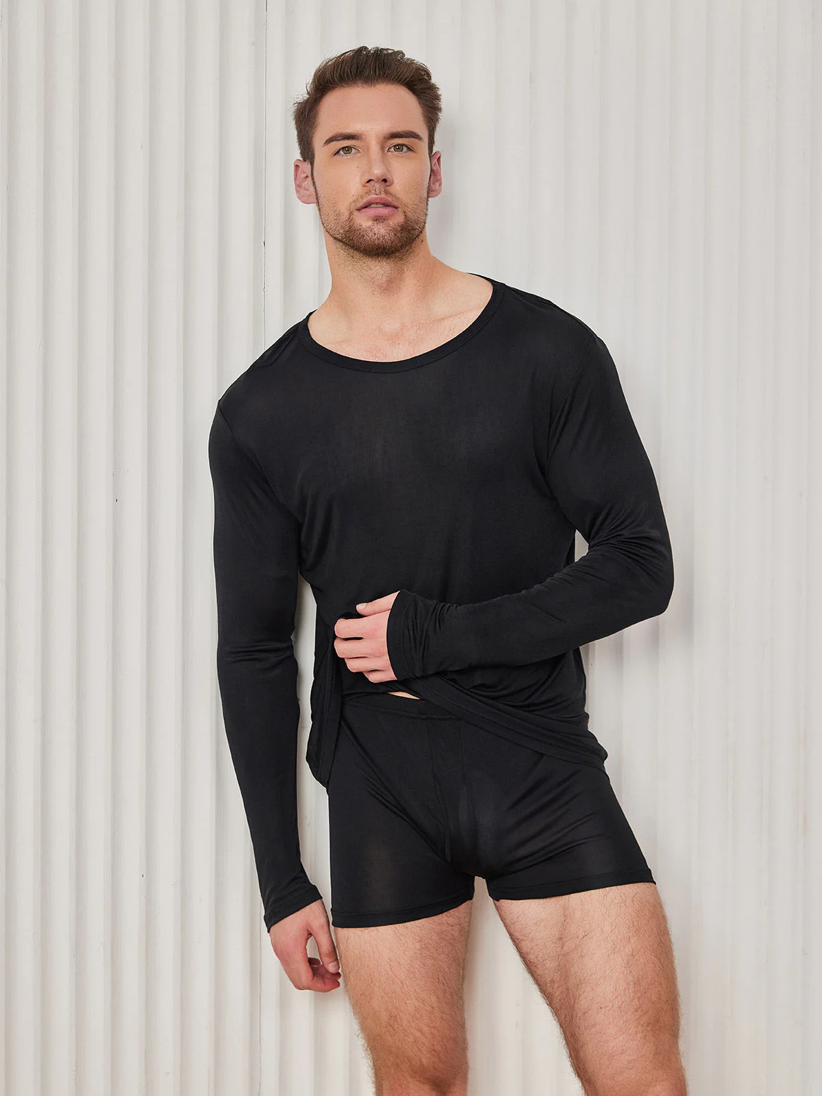 Mens Fashion Silk Long Sleeve Crewneck Tee - Image 3