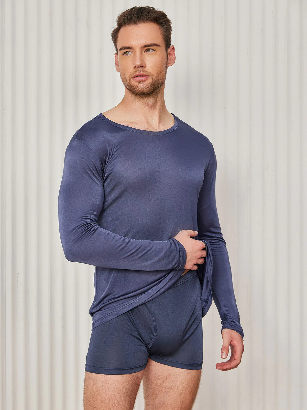 Mens Fashion Silk Long Sleeve Crewneck Tee - Image 8