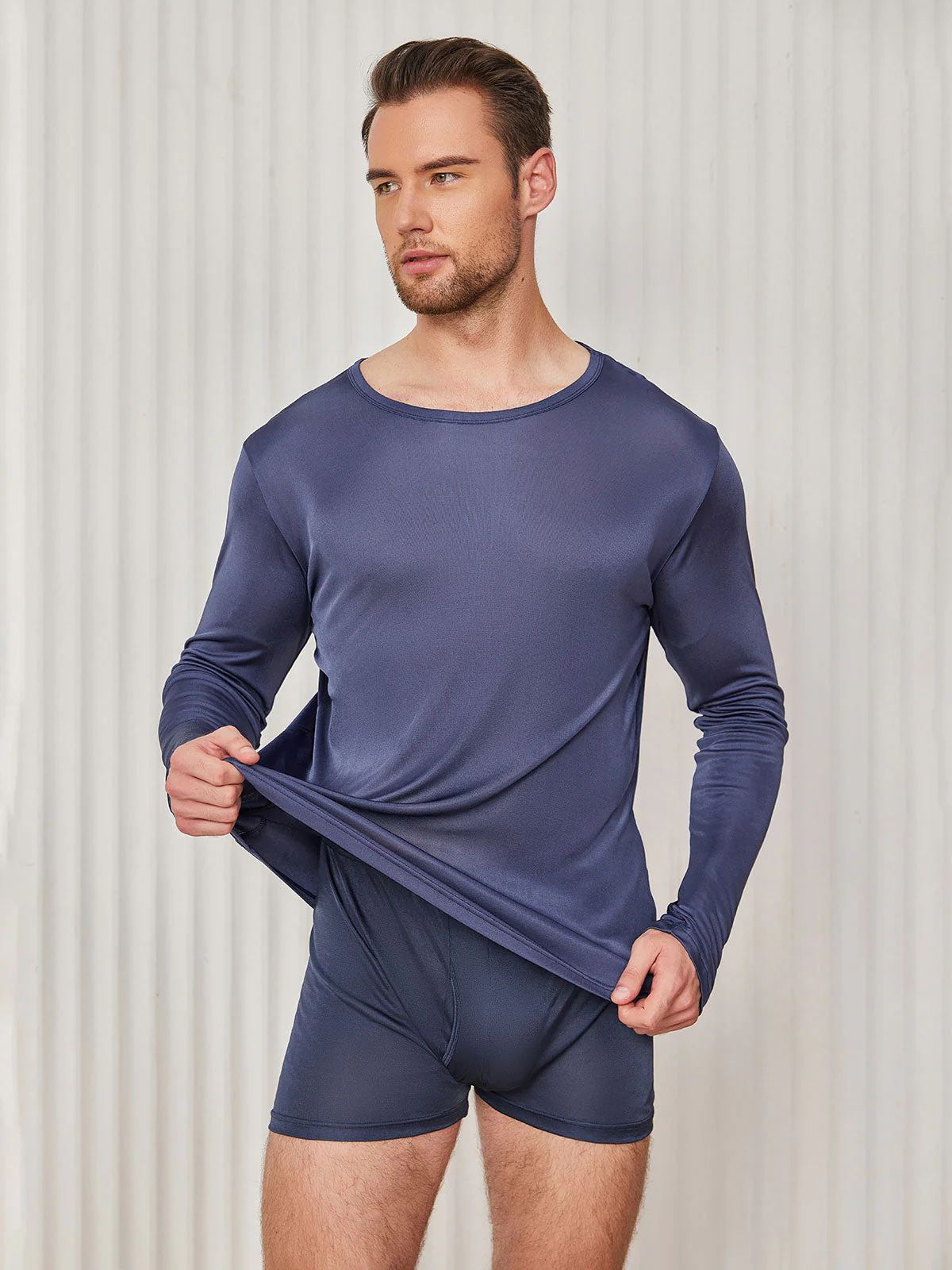 Mens Fashion Silk Long Sleeve Crewneck Tee - Image 9