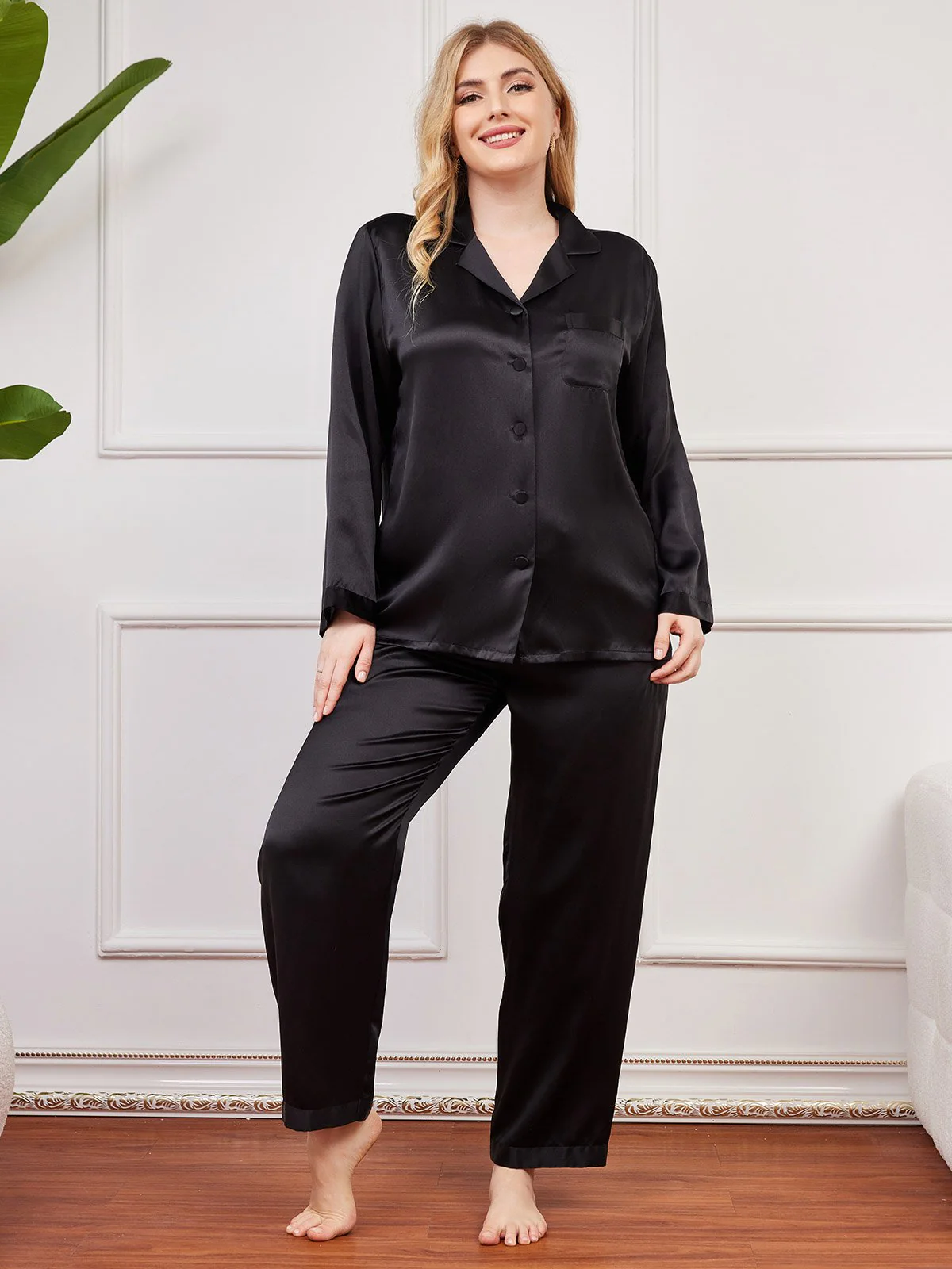 Clearance - Plus Size Pure Silk Button-Up Womenâs Pajamas - Image 13