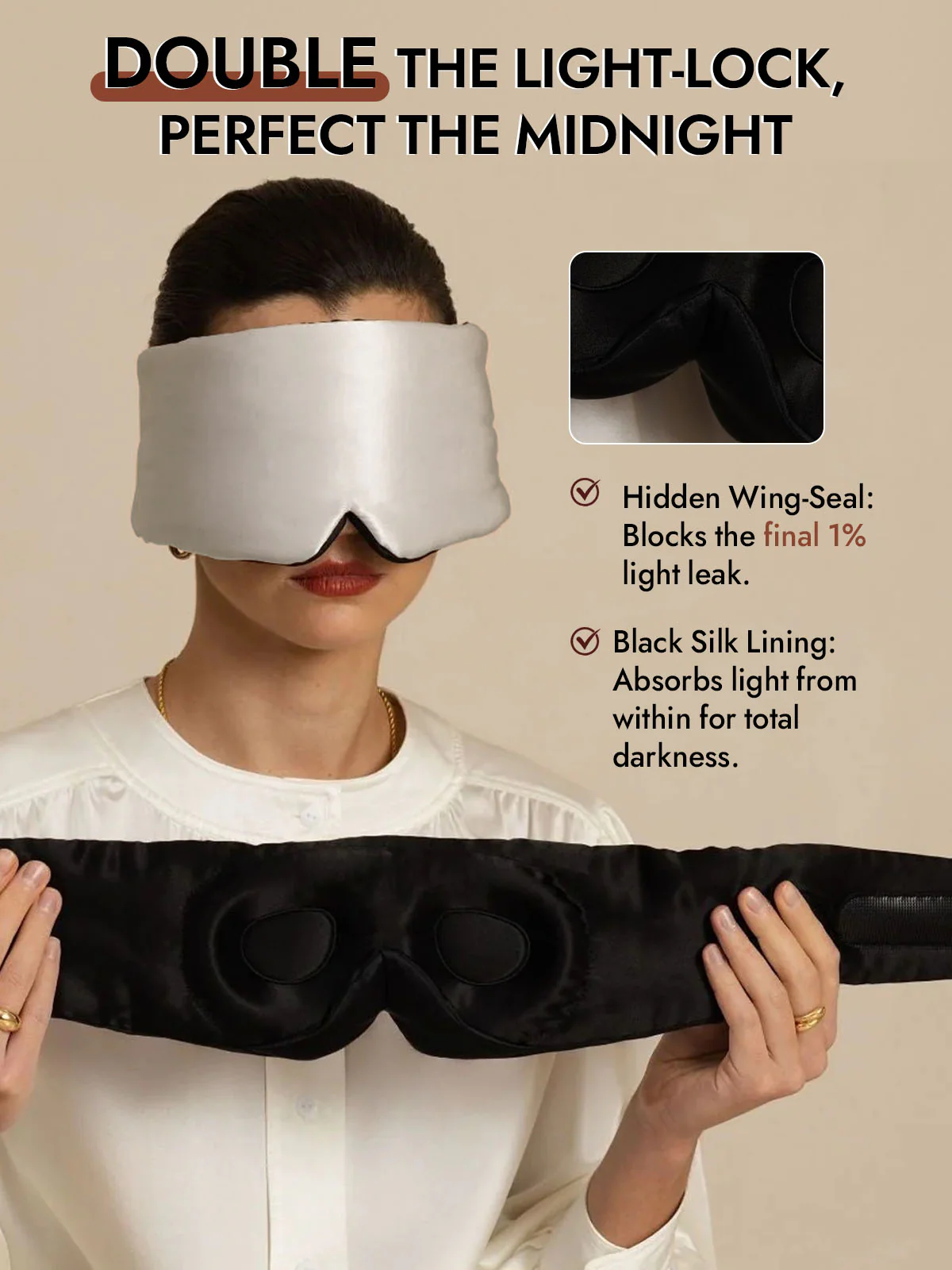 100% Mulberry Silk 3D Contoured Eye Mask With Velcro Closure - Image 28