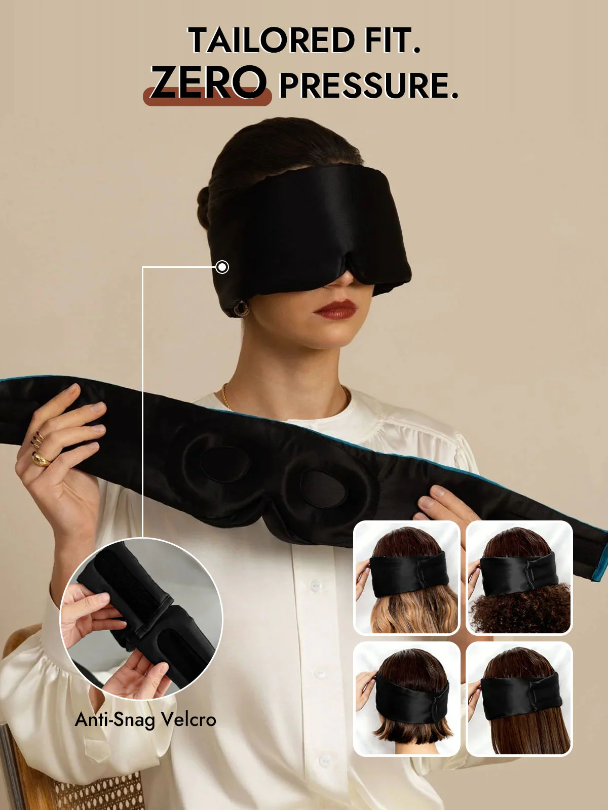 100% Mulberry Silk 3D Contoured Eye Mask With Velcro Closure - Image 5