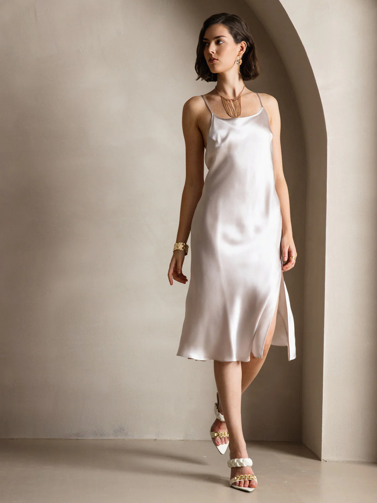Elegant 100% Mulberry Silk Cross Backless Midi Dress with Side Slit - Image 29
