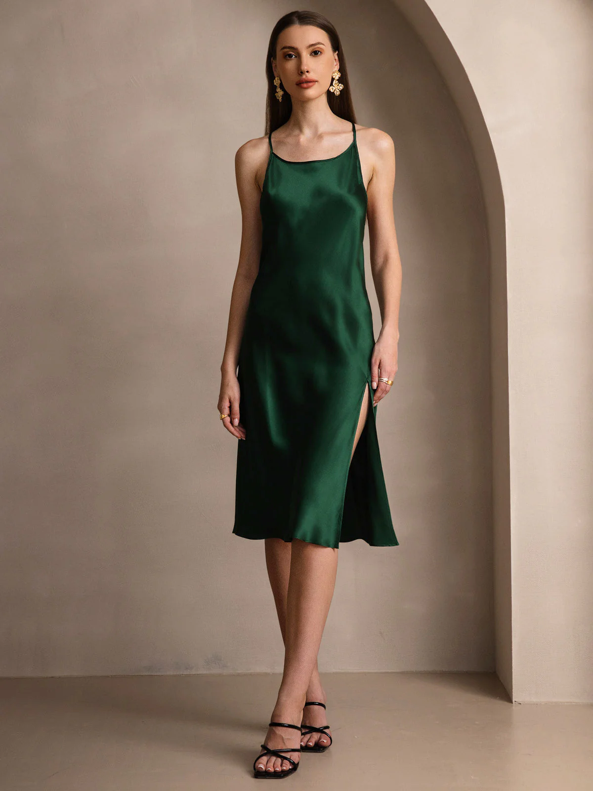 Elegant 100% Mulberry Silk Cross Backless Midi Dress with Side Slit - Image 7