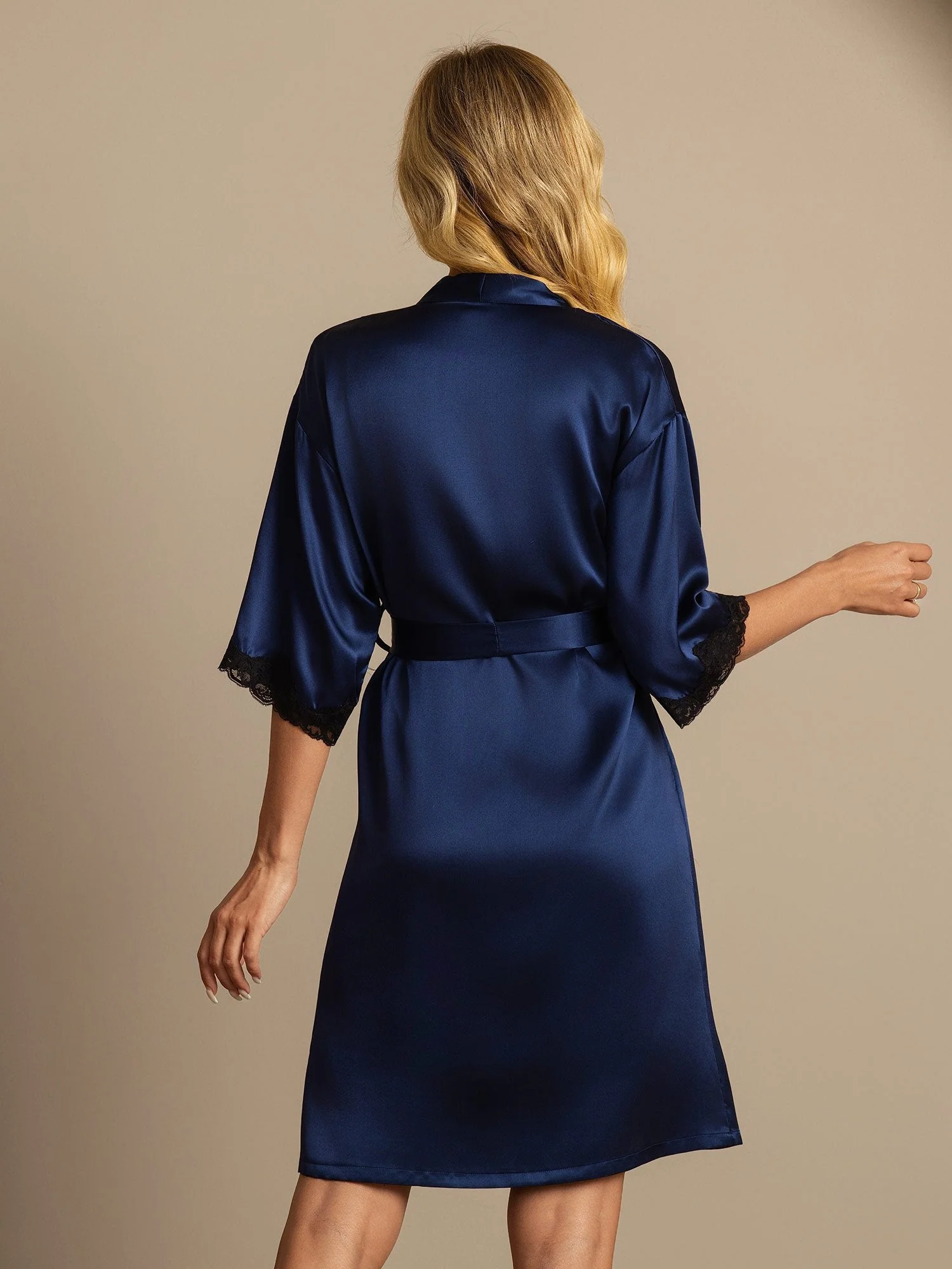 100% Mulberry Silk Basic Women's Robe with Lace Design - Image 20