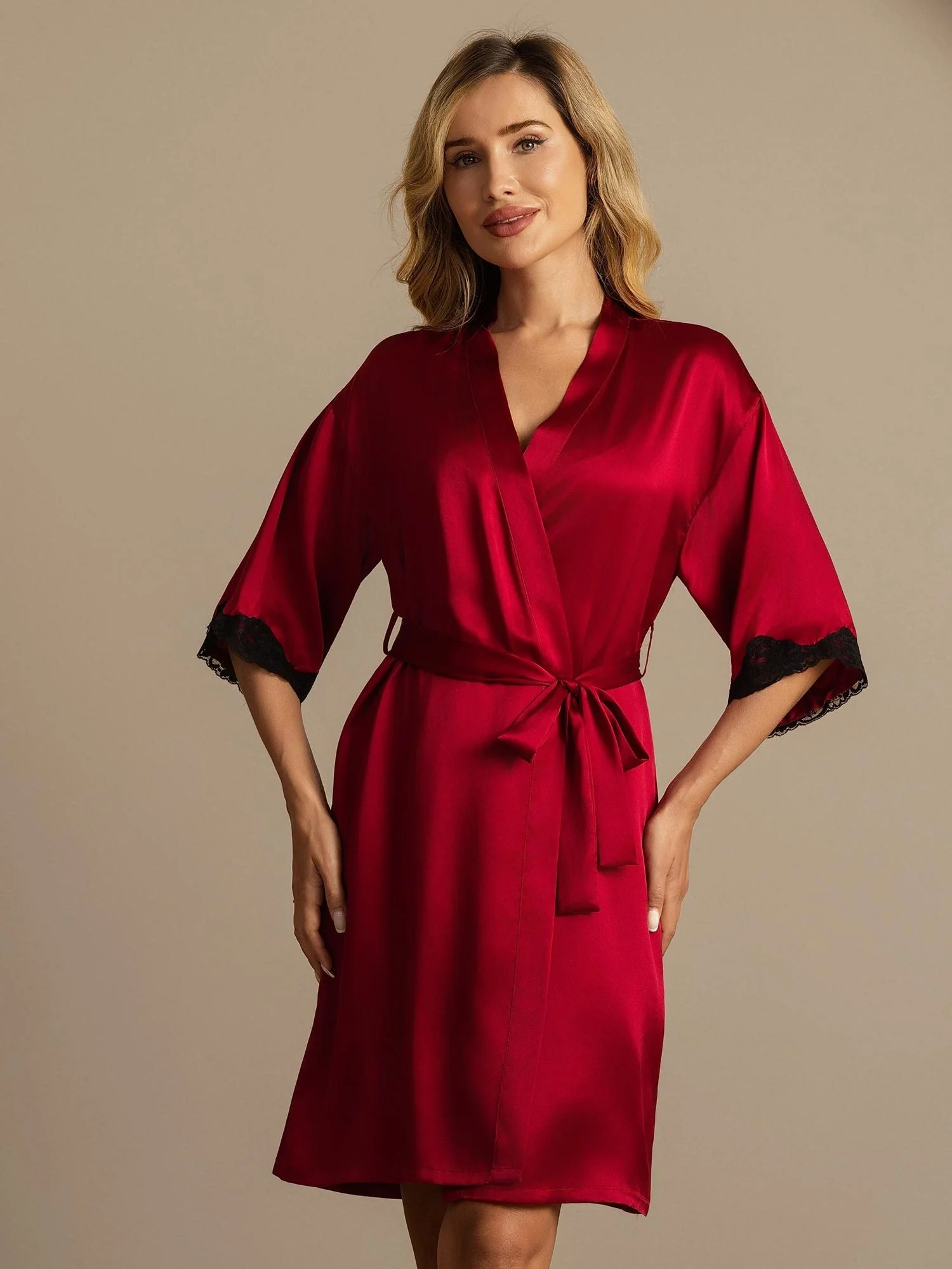 100% Mulberry Silk Basic Women's Robe with Lace Design - Image 7