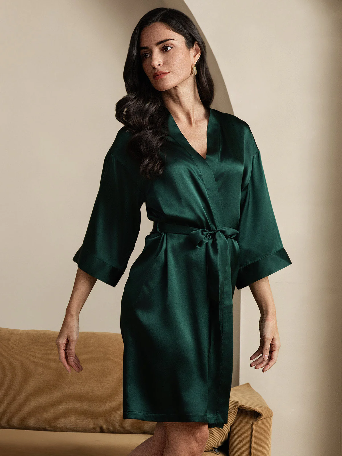 100% Mulberry Silk 3/4 Sleeve Women's Kimono Wrap Robe - Image 11