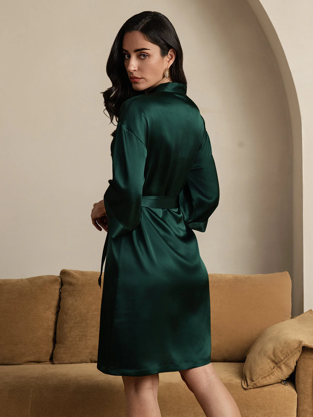 100% Mulberry Silk 3/4 Sleeve Women's Kimono Wrap Robe - Image 12