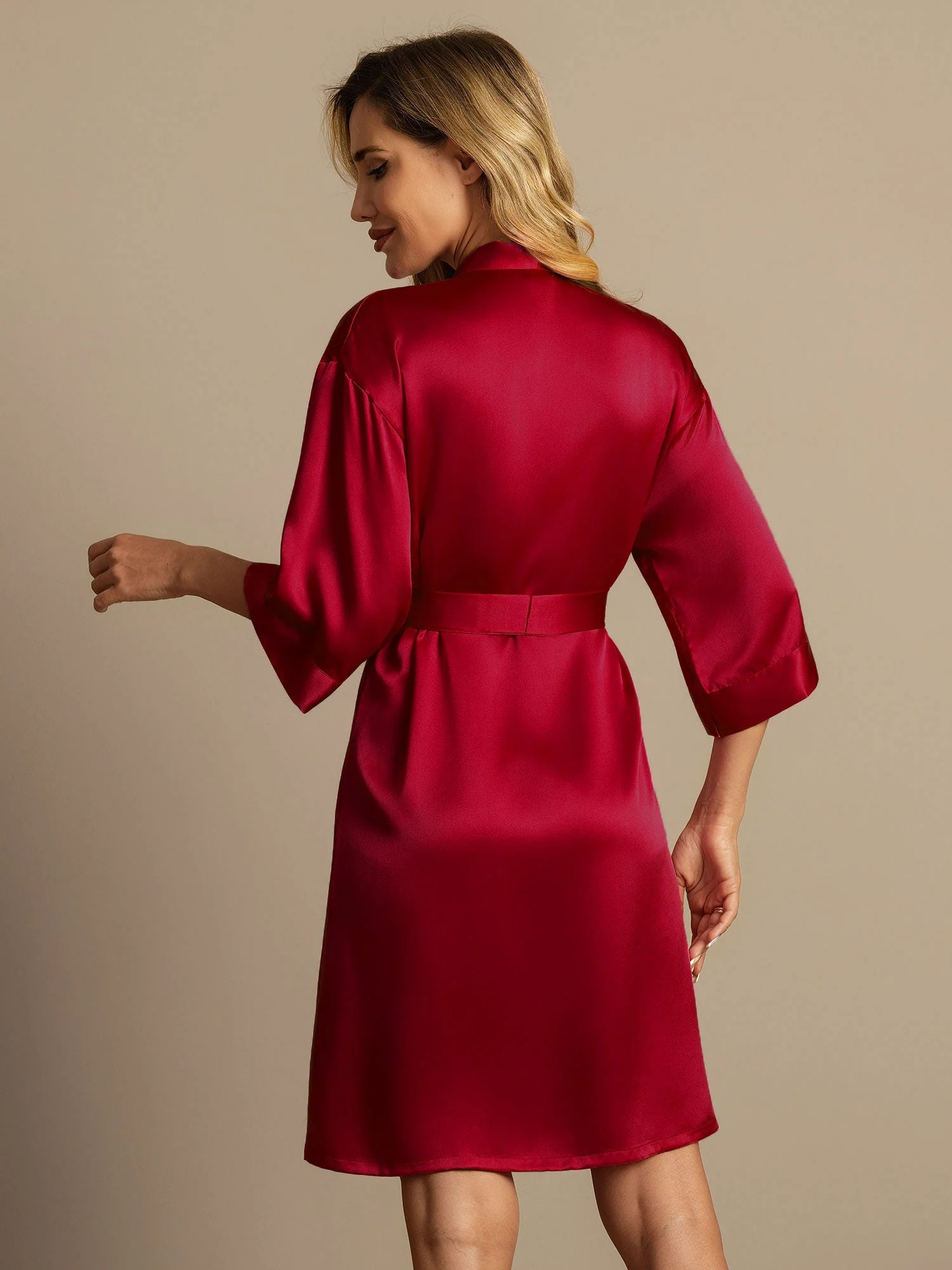 100% Mulberry Silk 3/4 Sleeve Women's Kimono Wrap Robe - Image 25