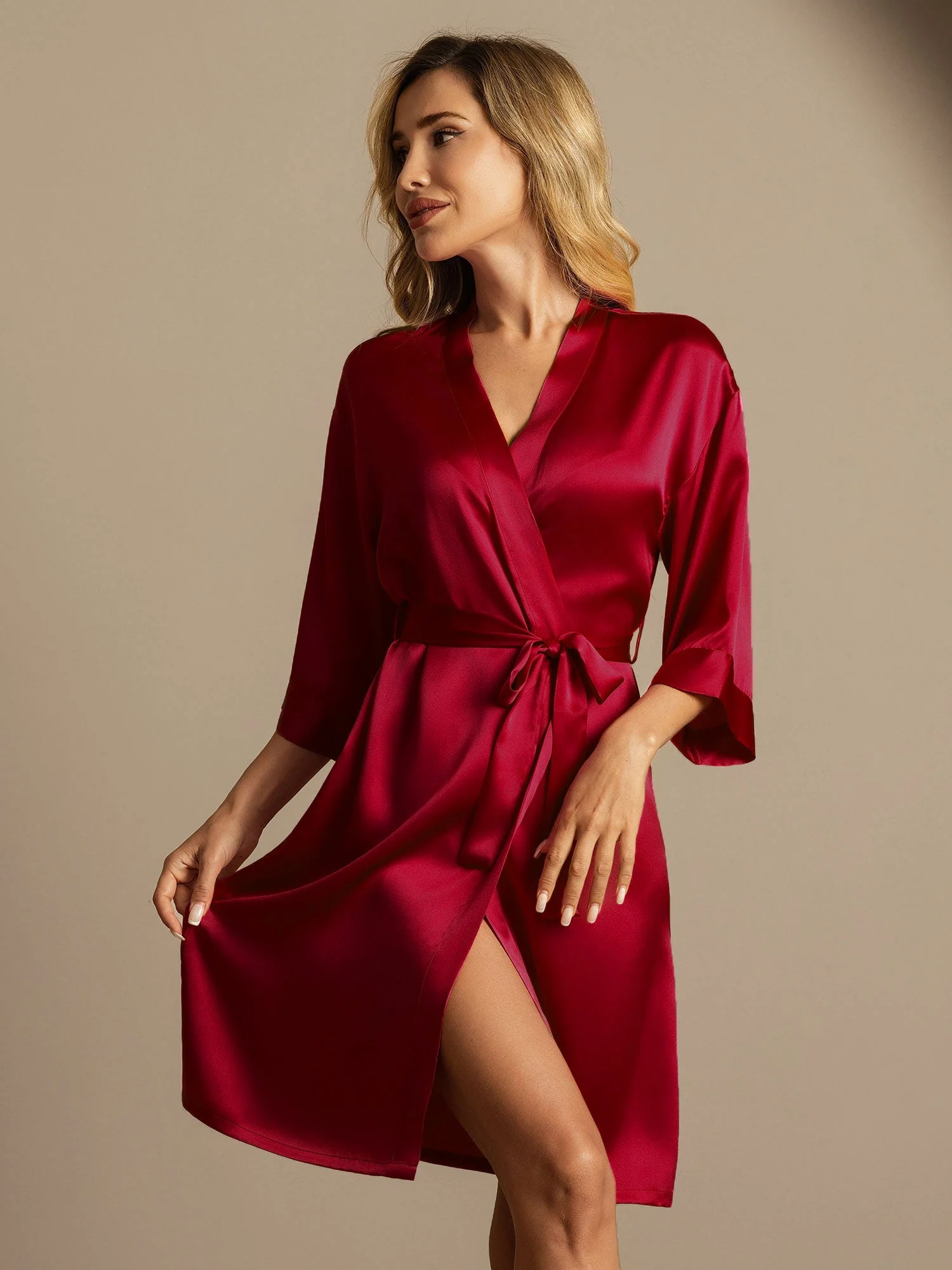 100% Mulberry Silk 3/4 Sleeve Women's Kimono Wrap Robe - Image 26