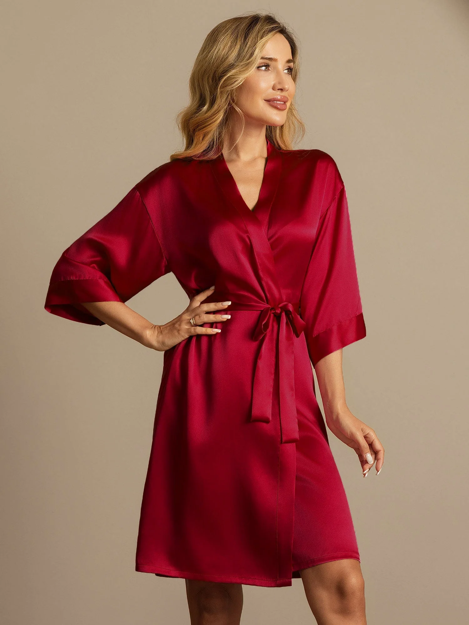 100% Mulberry Silk 3/4 Sleeve Women's Kimono Wrap Robe - Image 28
