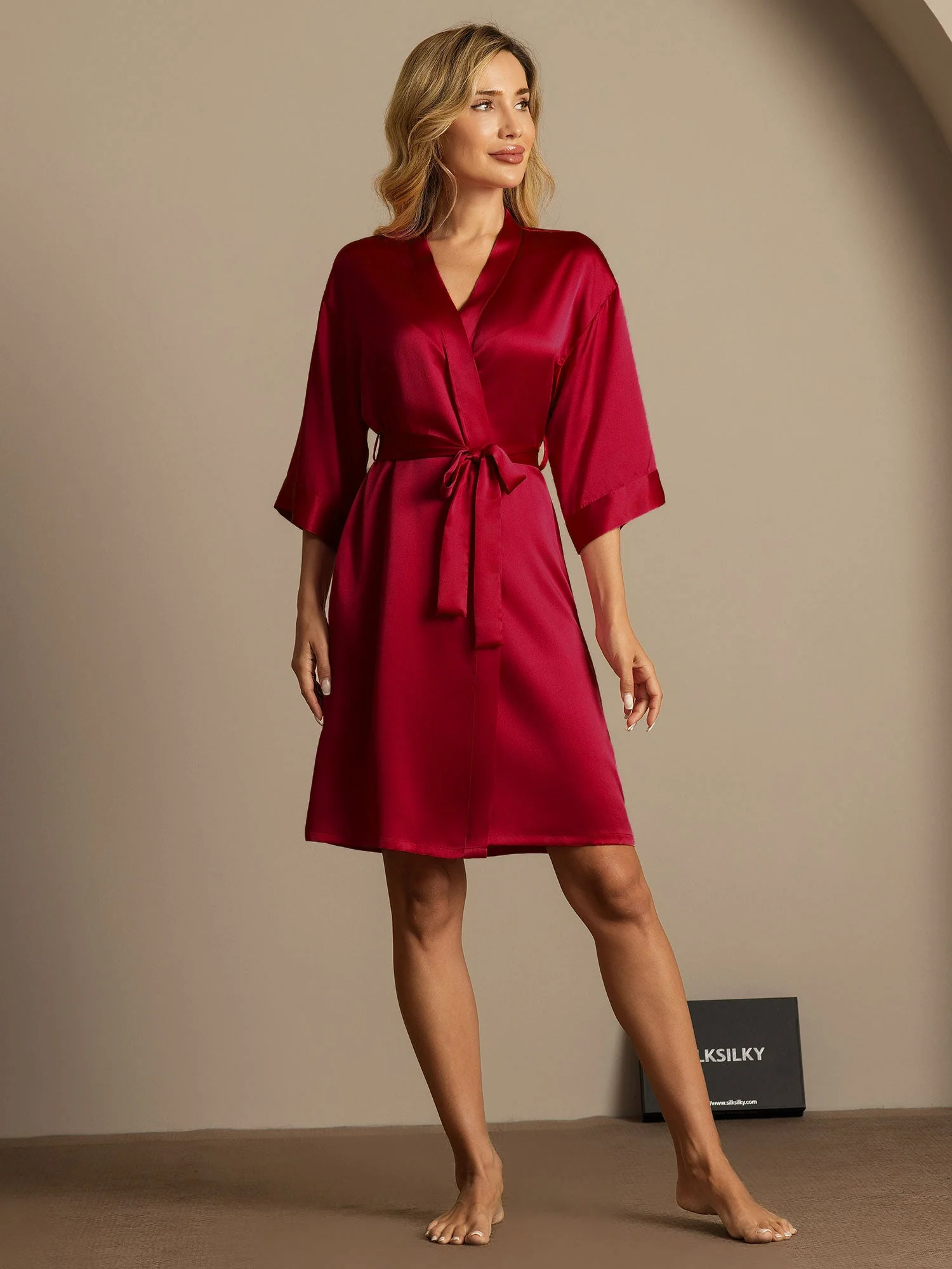100% Mulberry Silk 3/4 Sleeve Women's Kimono Wrap Robe - Image 29