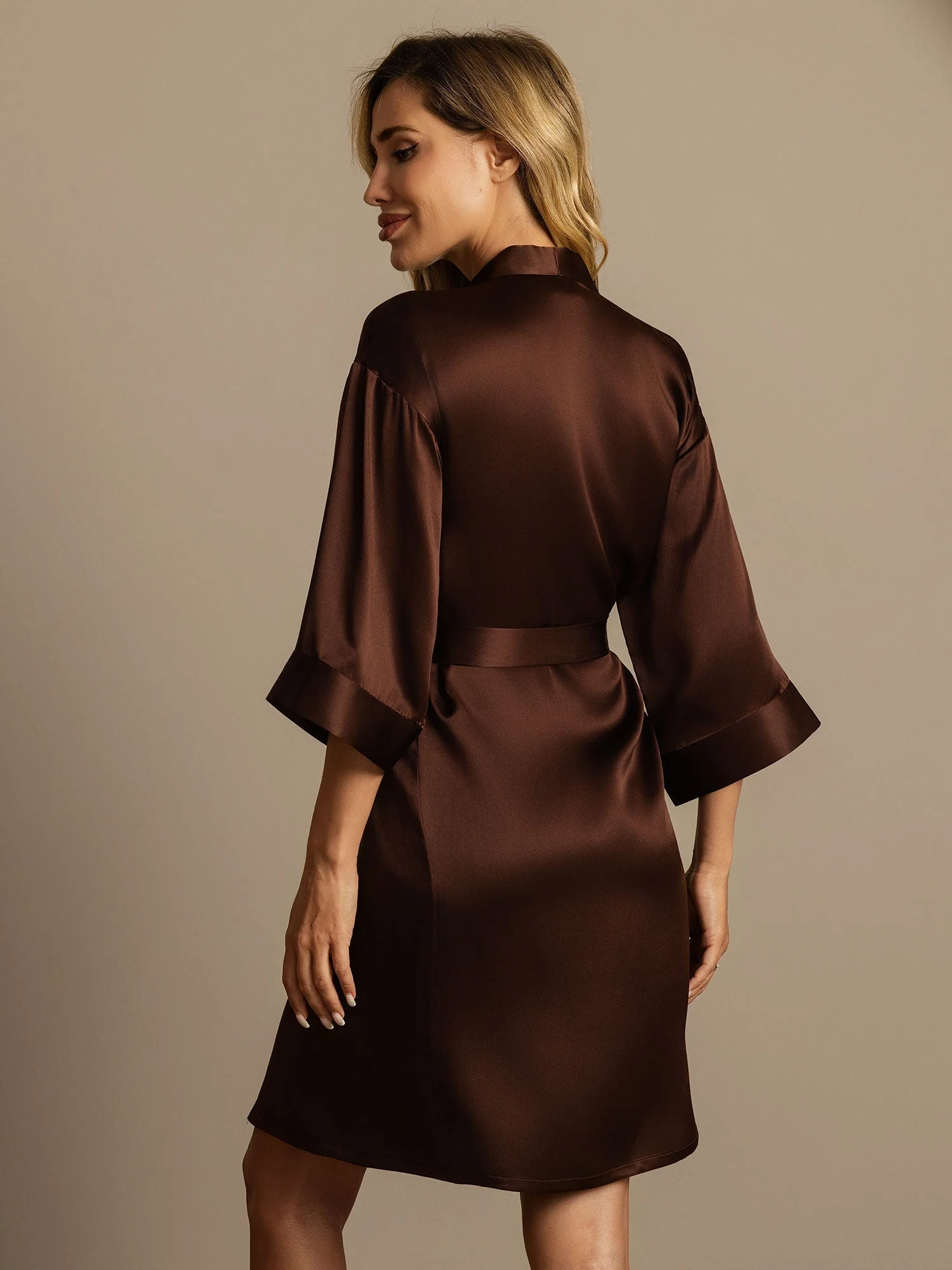 100% Mulberry Silk 3/4 Sleeve Women's Kimono Wrap Robe - Image 33