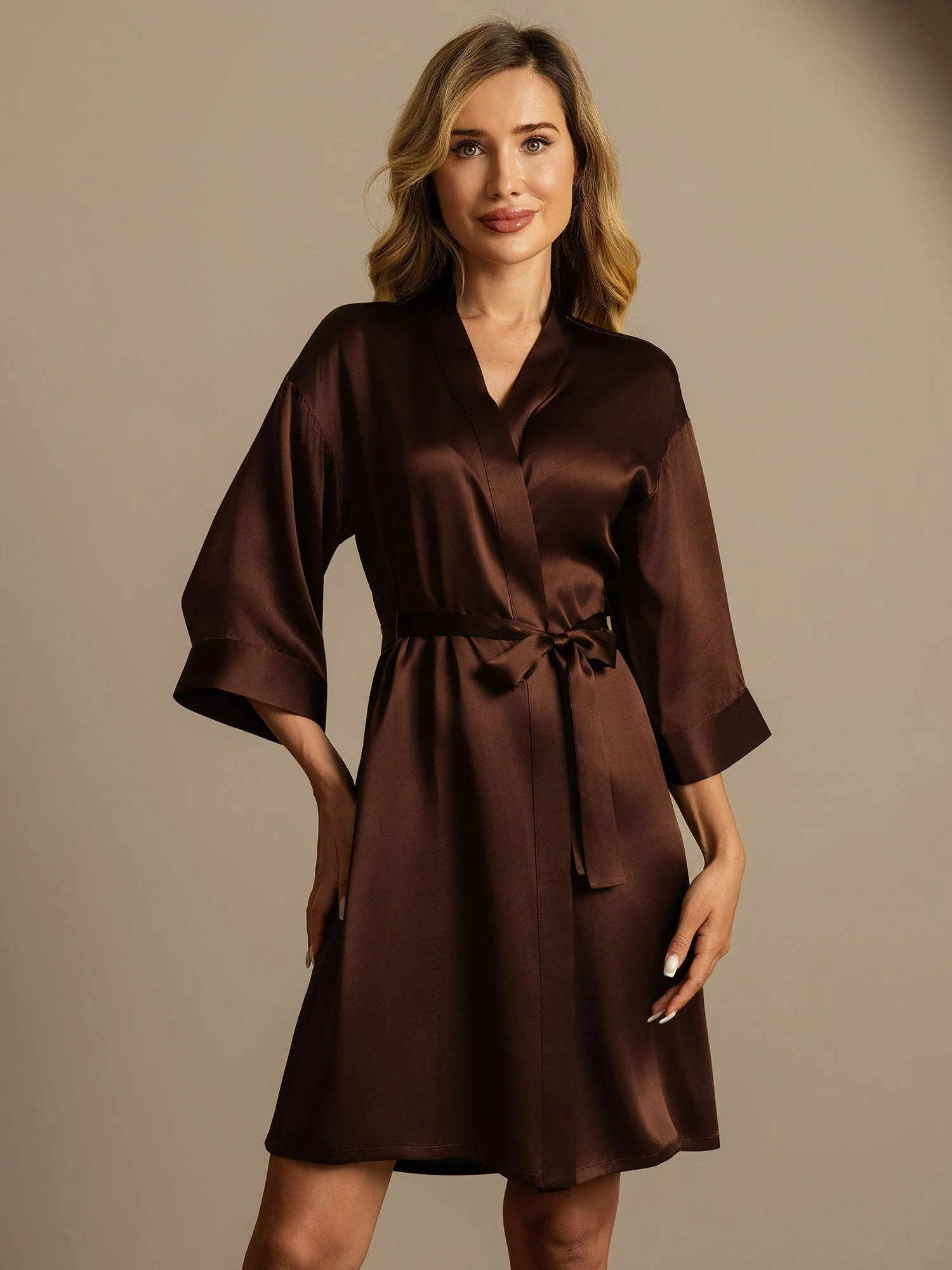 100% Mulberry Silk 3/4 Sleeve Women's Kimono Wrap Robe - Image 36