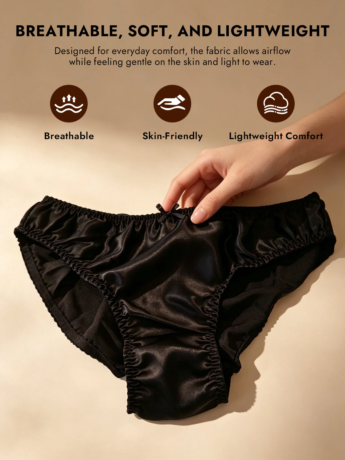 100% Mulberry Silk Classic Bikini Panty with Bow - Image 3