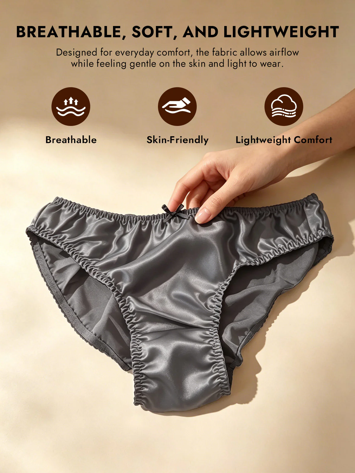 100% Mulberry Silk Classic Bikini Panty with Bow - Image 48