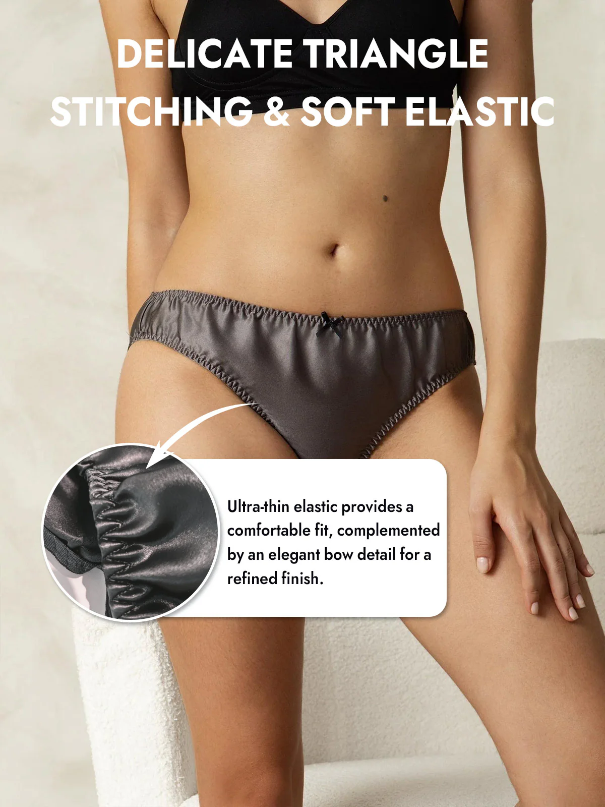100% Mulberry Silk Classic Bikini Panty with Bow - Image 51